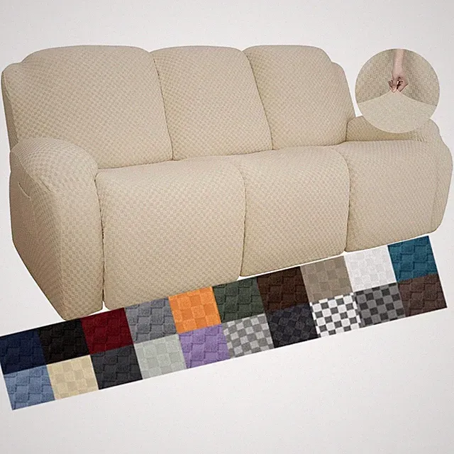 Jacquard Recliner Sofa Cover Set with Pocket, Beige