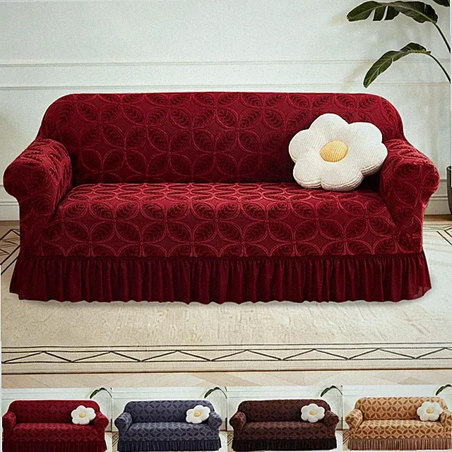 Jacquard Sofa Slipcover w/ Skirt Stretch Couch Covers All-Round Wrapping Protect
