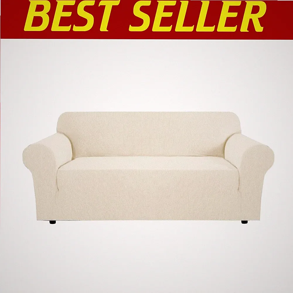 Jacquard Stretch Sofa Cover - Cream, 72"-88" Wide#/`