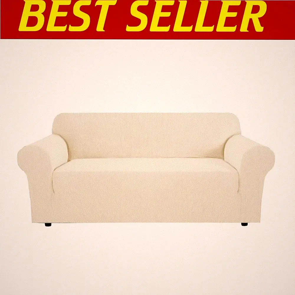 Jacquard Stretch Sofa Cover - Cream, 72"-88" Wide`