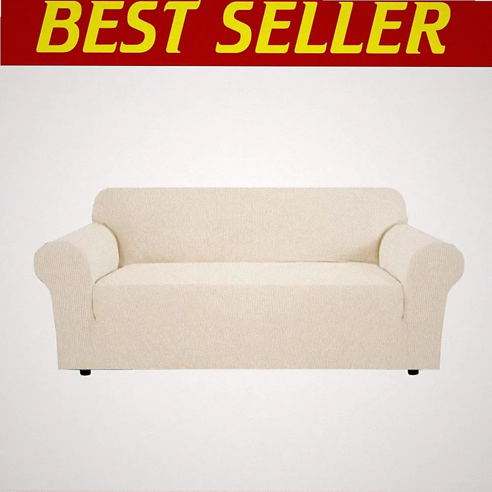 Jacquard Stretch Sofa Cover - Cream, 72"-88" Wide#/`