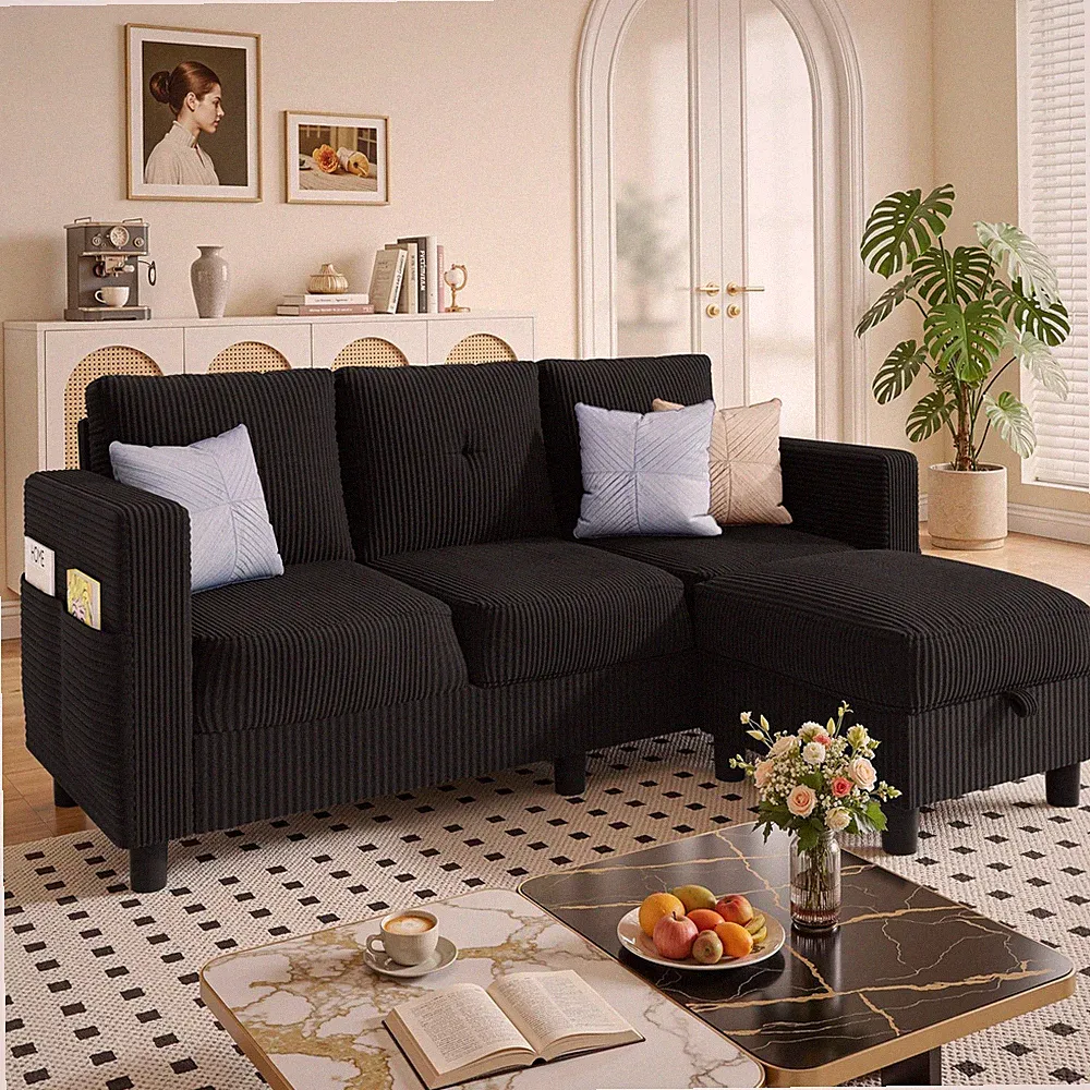 JAMFLY Convertible L-Shaped Sectional Sofa with Reversible 77 Inch, Black