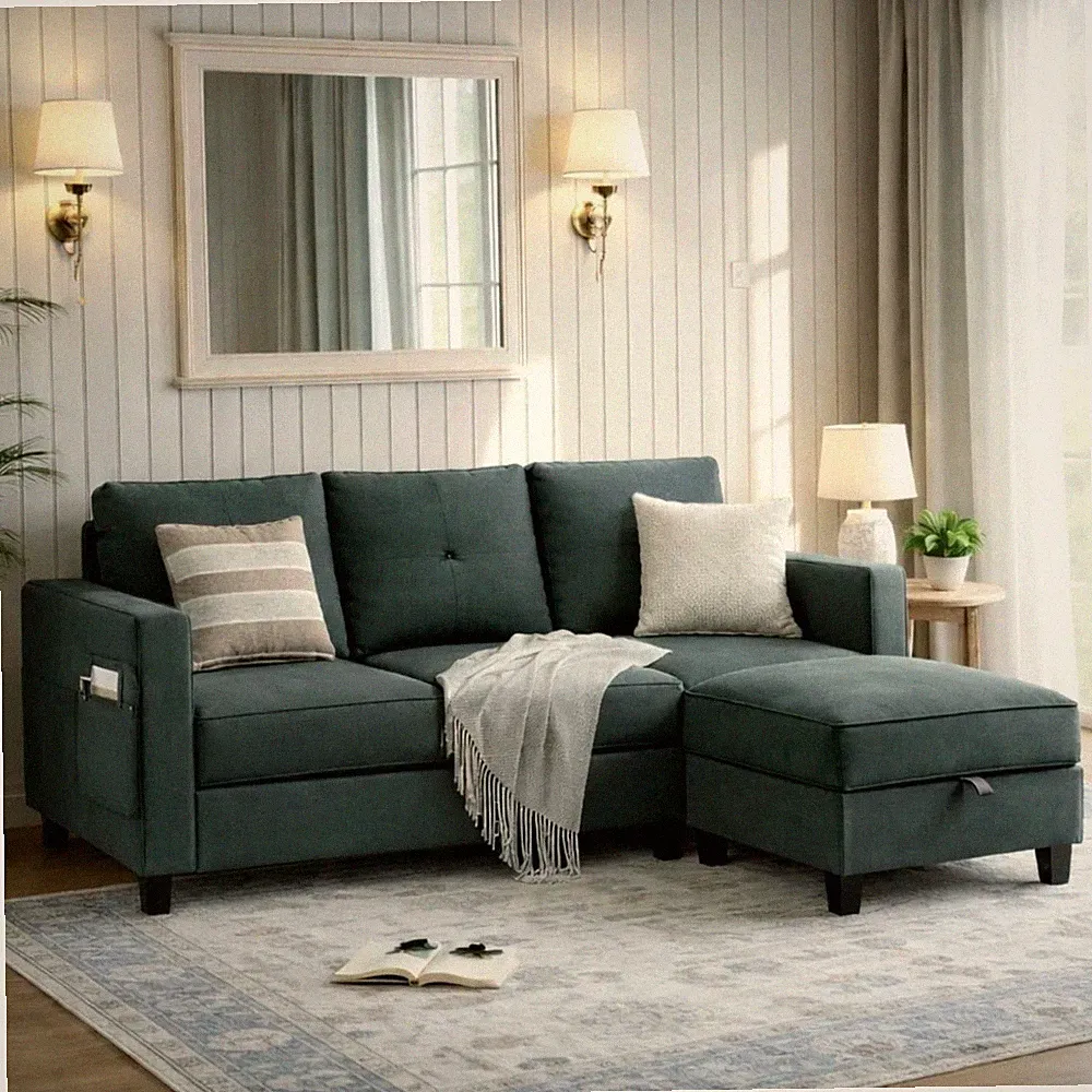 JAMFLY Convertible L-Shaped Sectional Sofa with Reversible 77 Inch, Grey