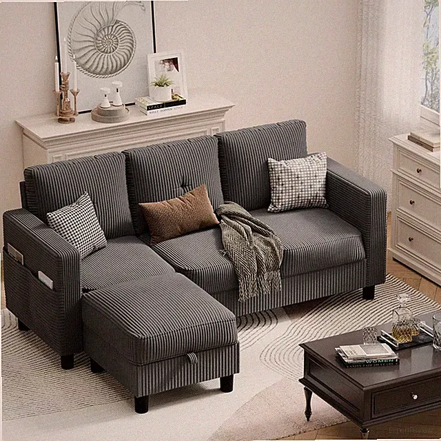 JAMFLY Convertible Sectional Couches for Living Room, L-Shaped Couch 3 Seat Sect