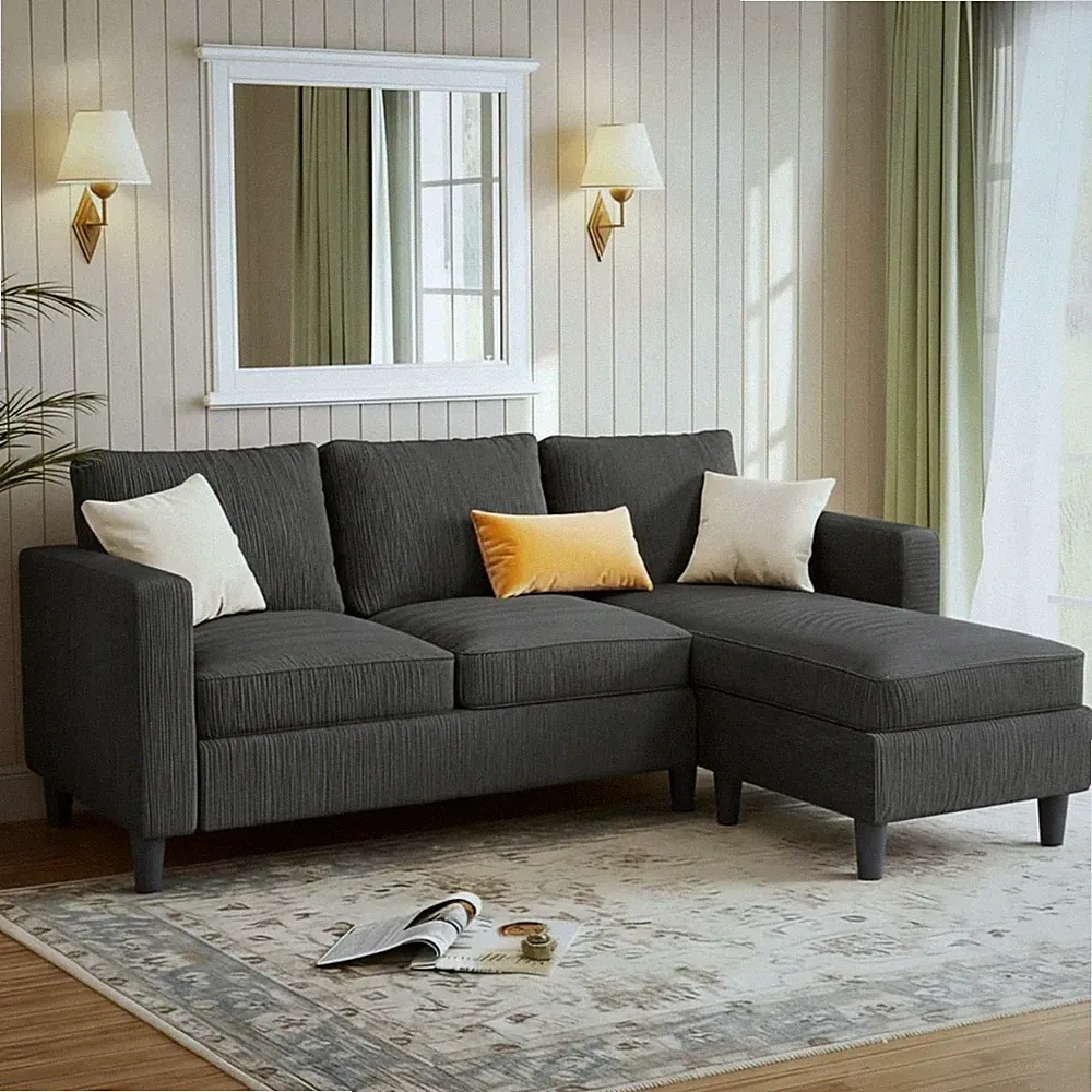 JAMFLY Couches for Living Room, 3-Seat Reversible Sectional Sofa with Convertibl