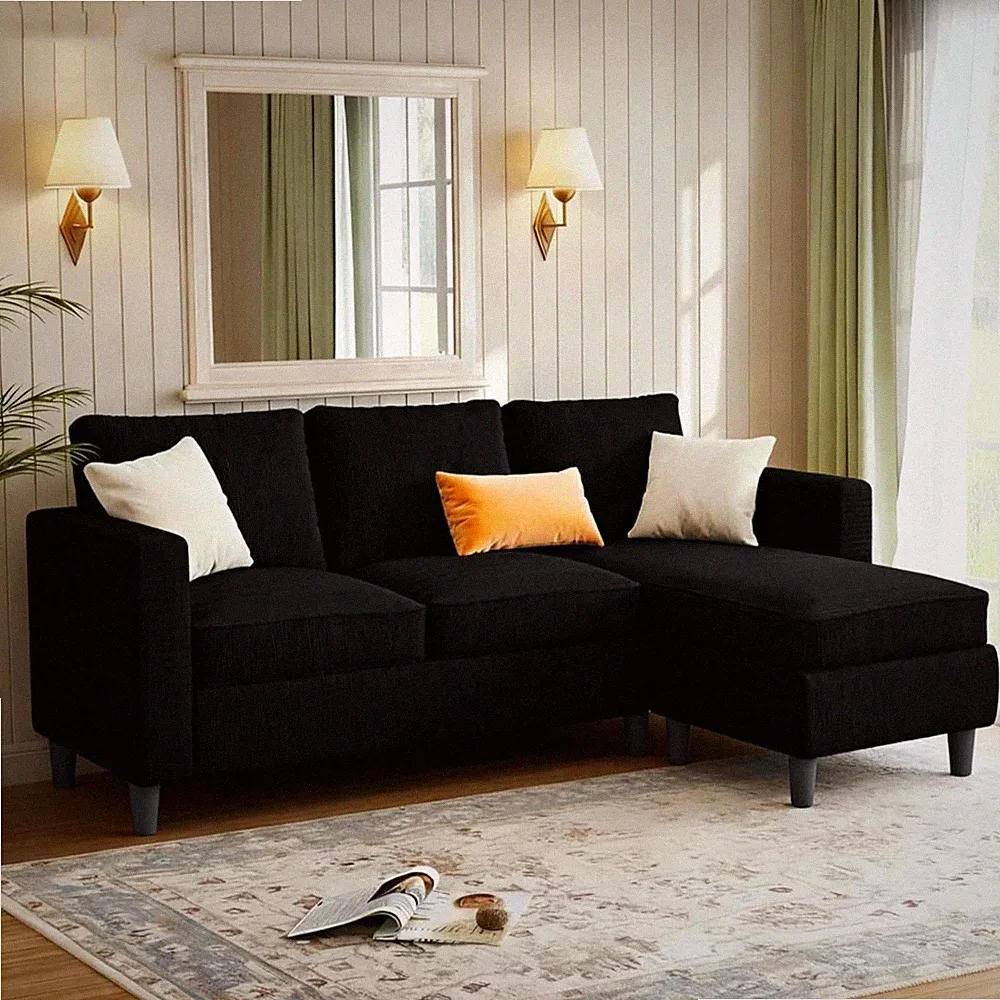 JAMFLY Sectional Sofa for Living Room, 3-Seat Reversible Couch with Convertible
