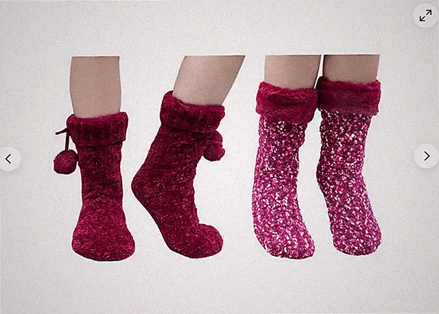 Jane & Bleecker Slipper Socks 2 Pairs Womens Popcorn Stitch Chenille (PINK,4-10)