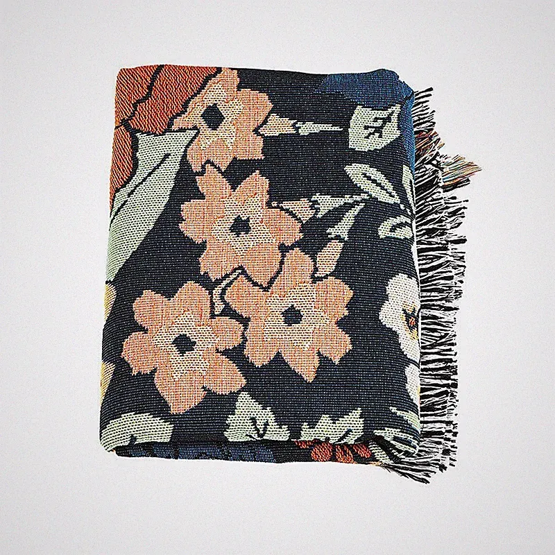 Japanese Traditional Floral Jacquard Throw Blanket Sofa Bed Table Tapestry
