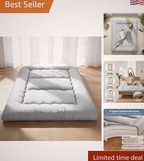 Japanese Twin Futon Mattress 4" Thick - Portable & Washable for Travel Comfort