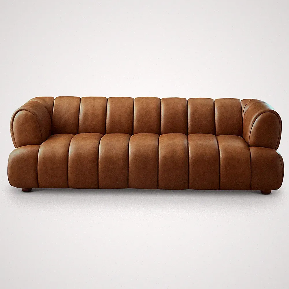 Jasmin Mid-Century Modern Cognac Genuine Leather Sofa
