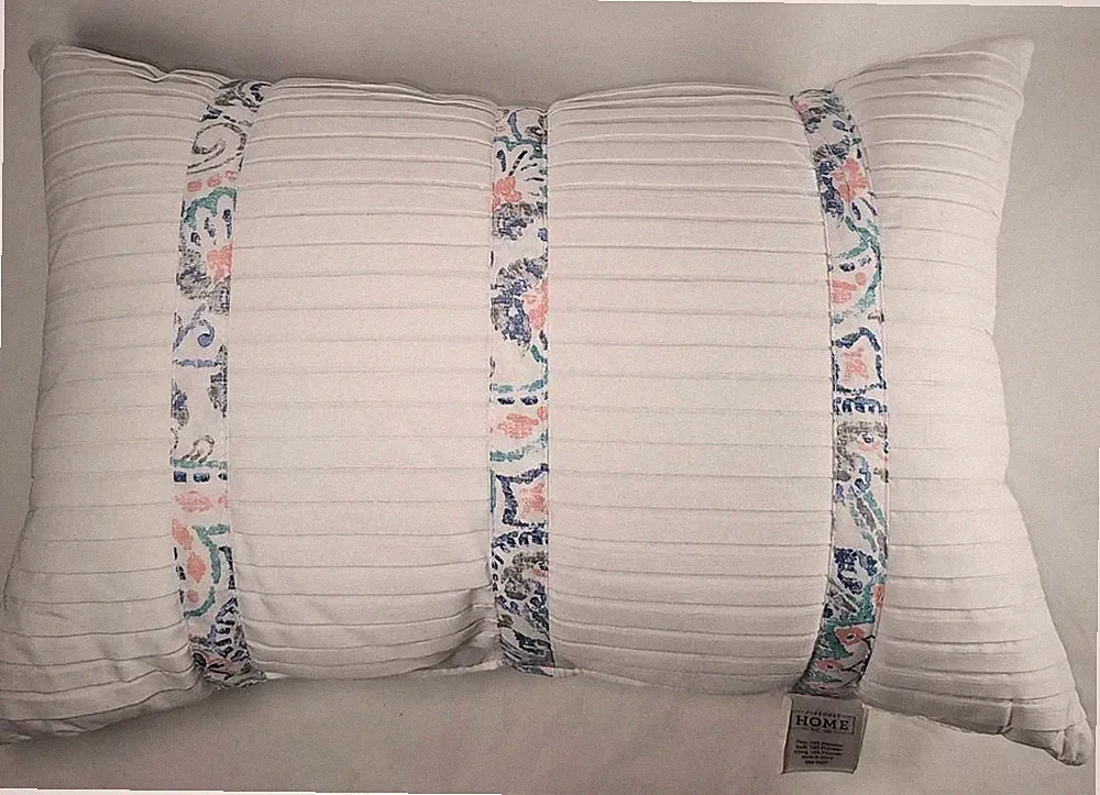 JC Penney Home Pleated Throw Pillow Floral Accents Couch Bed Chair 16" by 11"