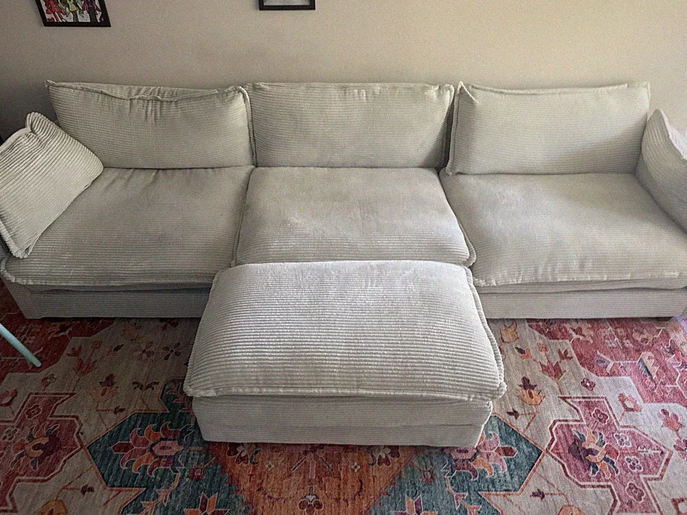 Jearey 112 in. W 4-Piece Modern Straight Arm Corduroy Fabric Sectional- FOR SALE