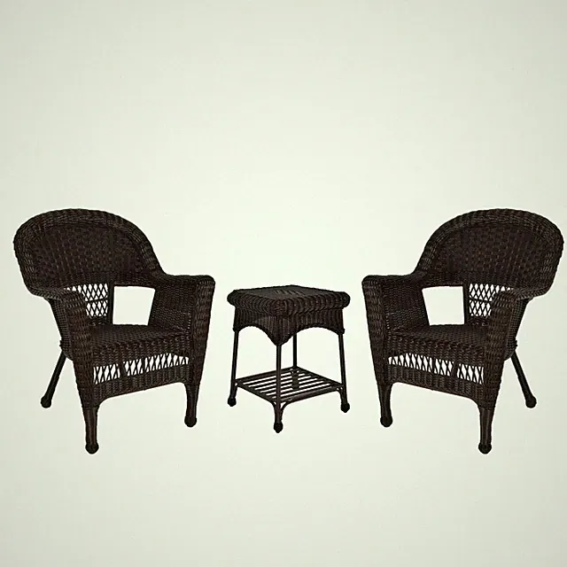 Jeco 3 Piece Resin Wicker Patio Conversation Set in Espresso