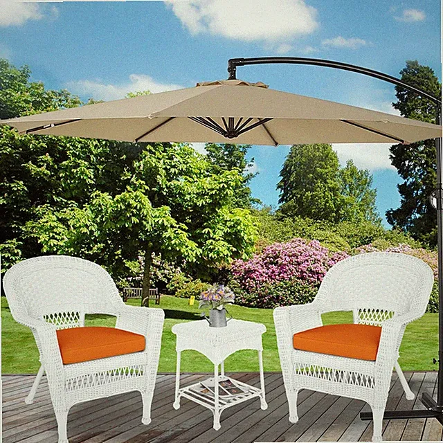 Jeco 3 Piece Wicker Conversation Set in White with Orange Cushions