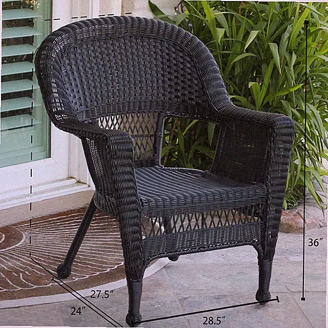 Jeco 3 Piece Wicker Conversation Set with Black Cushions