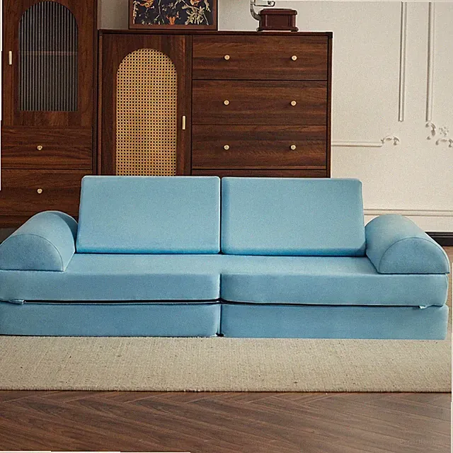 jela Kids Soft Play Couch with Washable Cover, 57" x 28" x 18", Baby Blue