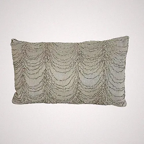 Jennifer Lopez Decorative Toss Pillow Silver Gray Beaded 12x19" Bed Chair Sofa