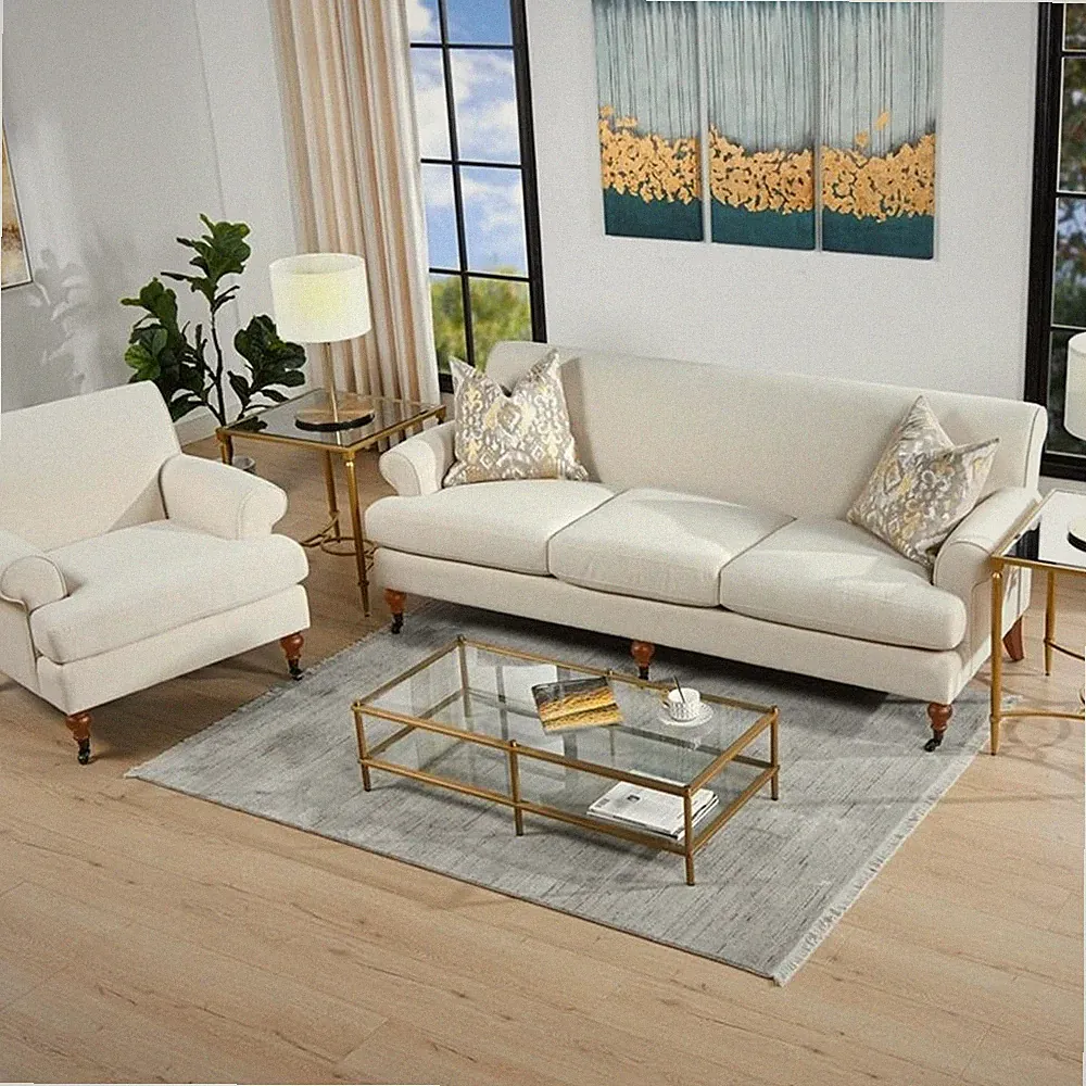 Jennifer Taylor Home Alana Lawson Recessed Arm Sofa Metal Casters Light Beige
