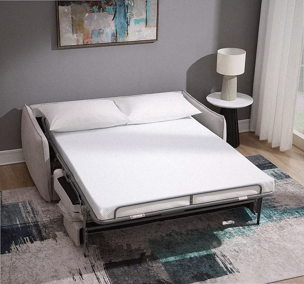 Jinn Beige Chenille Sofa Sleeper Full Size Bed with Mattress