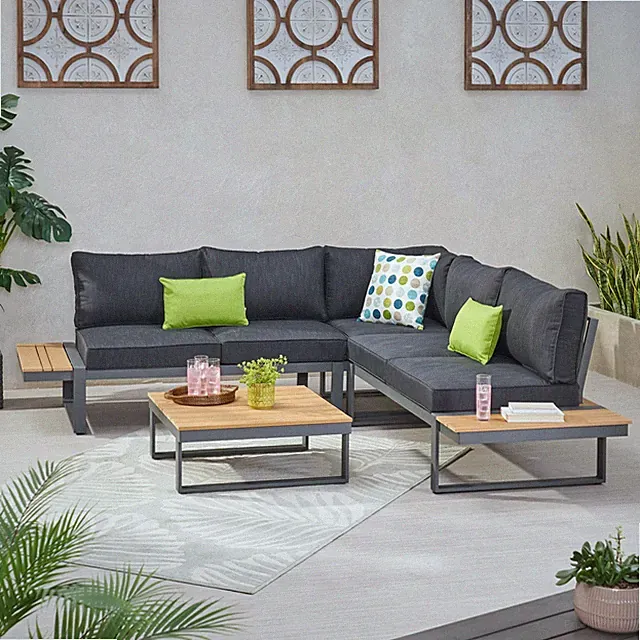Johana Outdoor Aluminum V-Shaped 5 Seater Sofa Set with Cushions