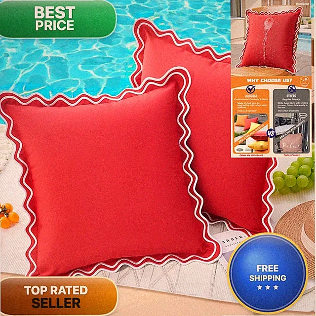 JOJOGOGO Red Scalloped Outdoor Throw Pillow Covers 18x18 Waterproof