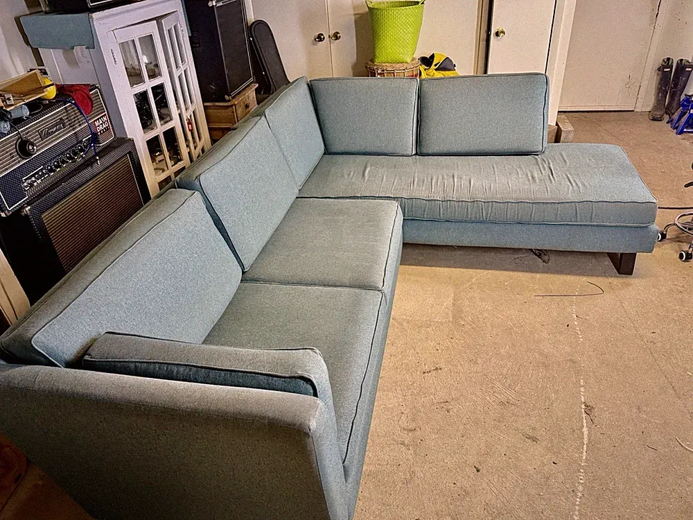 Joybird roller. Light Blue Sectional Sofa