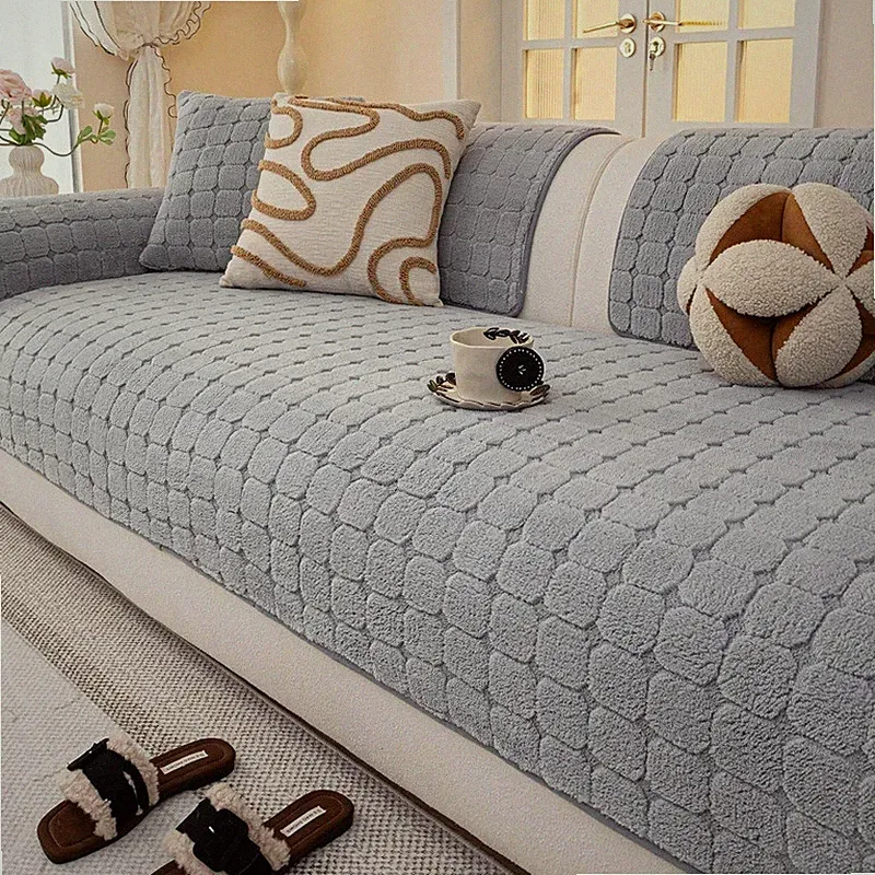 Jpggd Velvet Sofa Covers Washable Plush Warm Couch Cover For Sectional Sofa