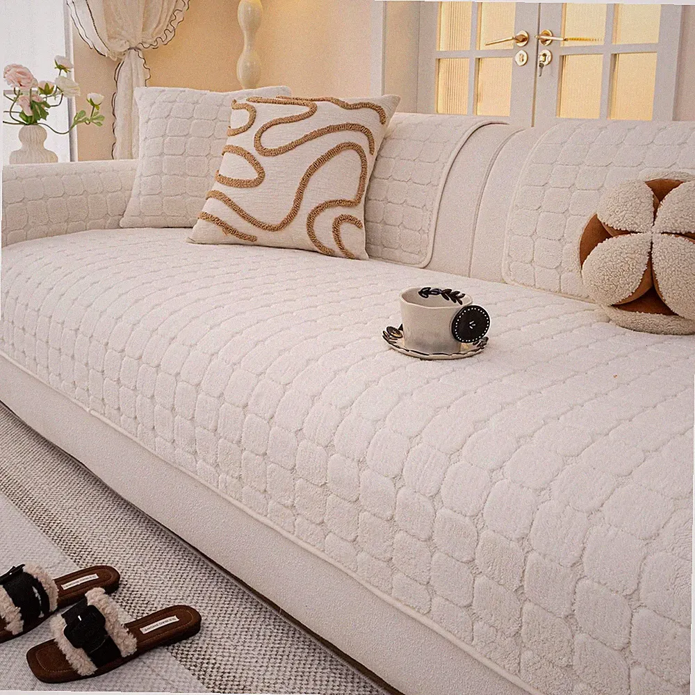 JPGGD Velvet Sofa Covers Washable Plush Warm Couch Cover for Sectional Sofa Funn