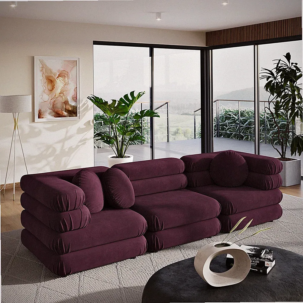 Jubilee 3-Piece Sectional Sofa in Mulberry