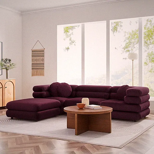 Jubilee 4-Piece Sectional Sofa in Mulberry