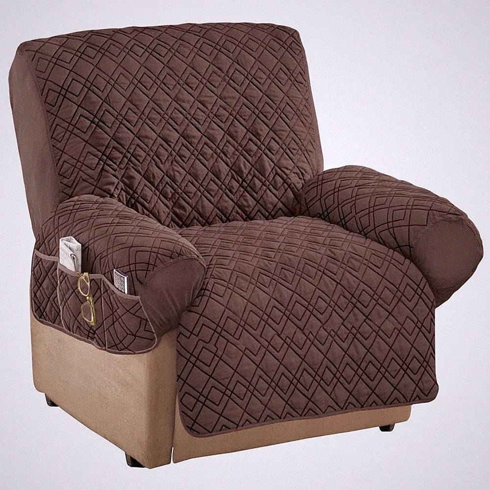 Jumbo Recliner Slipcover Chocolate Polyester Stretch Storage Pocket