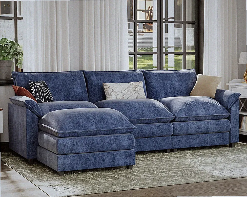 JUMMICO 119” Sectional Sofa Modern Deep Couch Reversible Ottoman L-Shaped