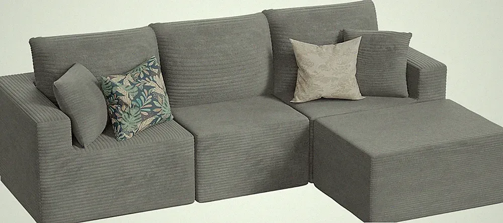 JUMMICO Boneless Couch with Deep Seat and Ottoman, Modular Sectional Sofa with B