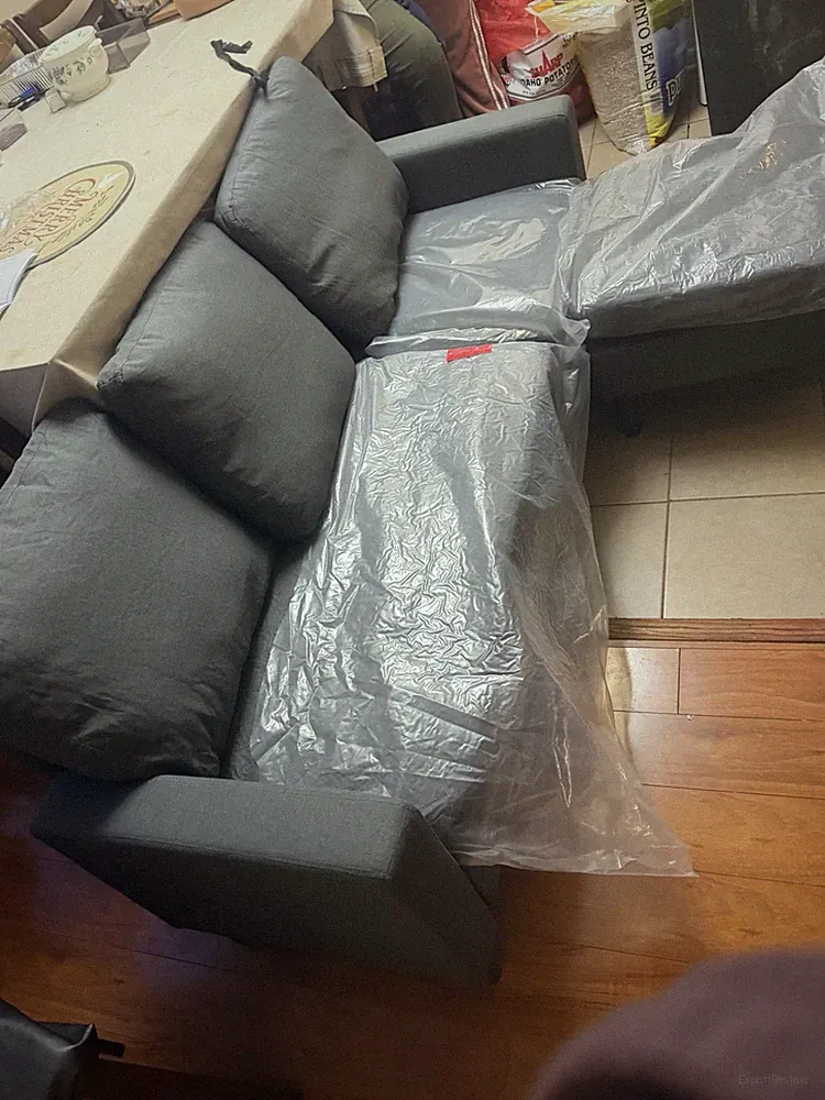 JUMMICO Convertible Sectional Sofa Couch, Fabric, 3 Seats, Removable Ottoman, D...