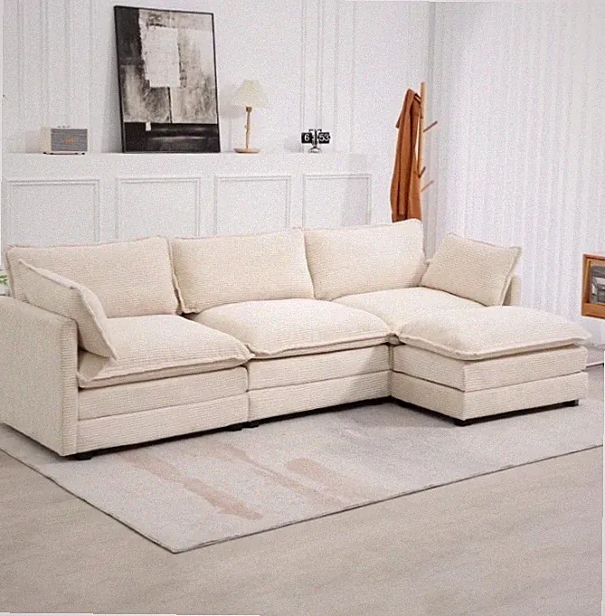 JUSTLET Sectional Sofa with Ottoman, L Shaped Corduroy Cloud Couch with Chaise