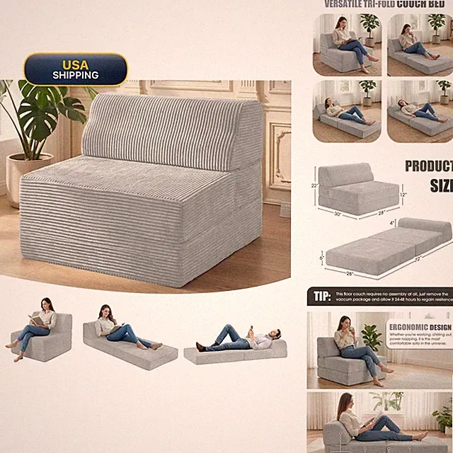 Kasunpul Folding Sofa Bed Pillow, Memory Foam Fold Out Chair Bed, Convertible