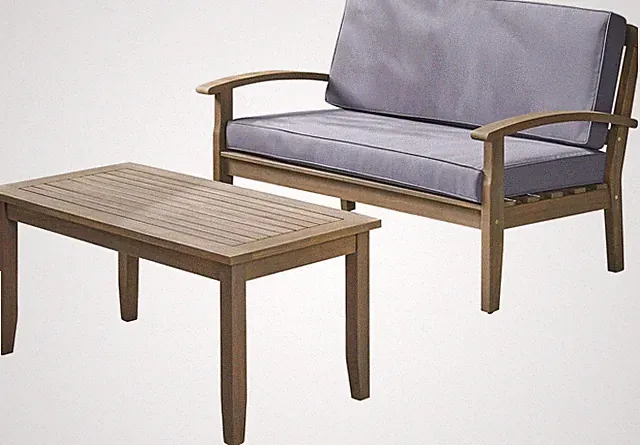 Keanu Gray Acacia Wood Loveseat & Coffee Table Set for Stylish Living Spaces