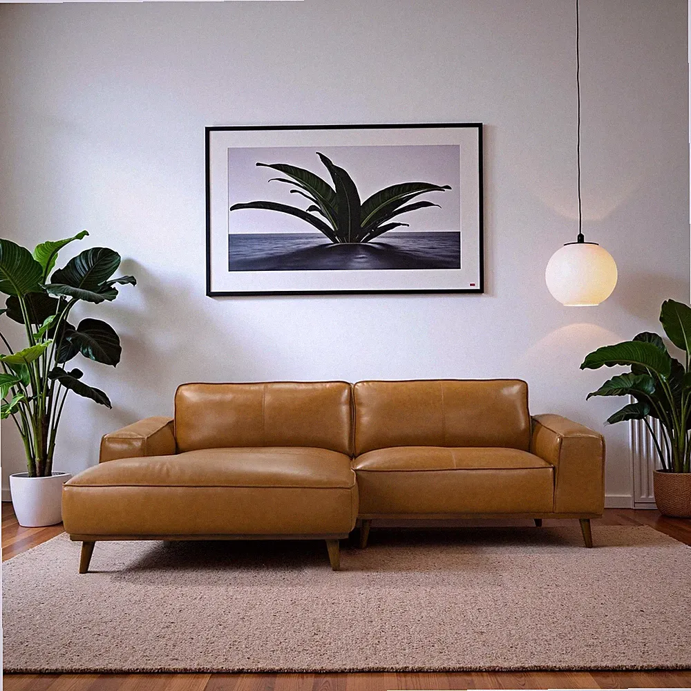Kerrville Beige Leather Right Sectional Sofa