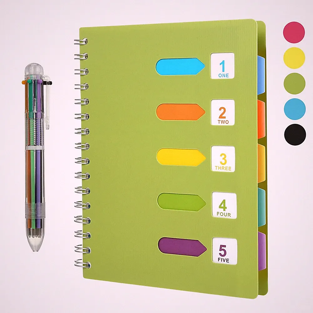 KESOTE 5 Subject Spiral Notebook with Divider Tabs, A5 Wide Ruled 5.7" Green