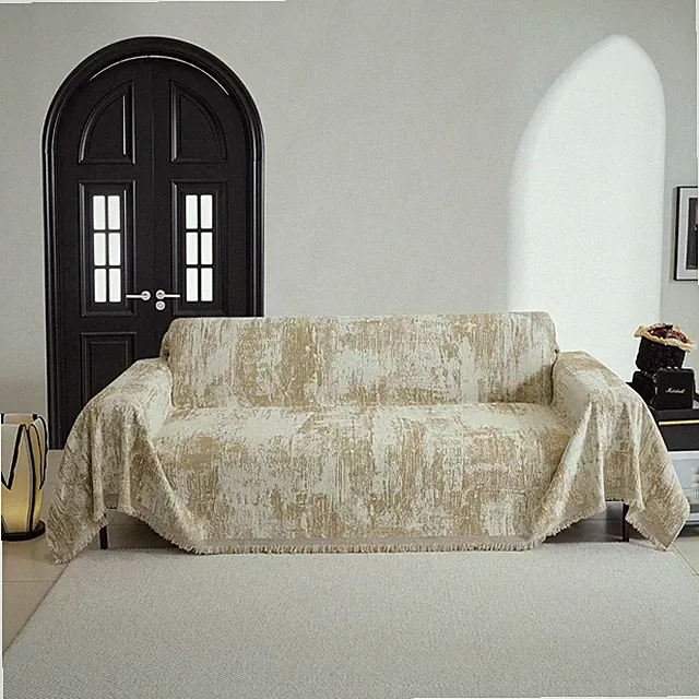 Khaki Geometric Sectional Couch Cover - Washable Chenille Protector 91"x134