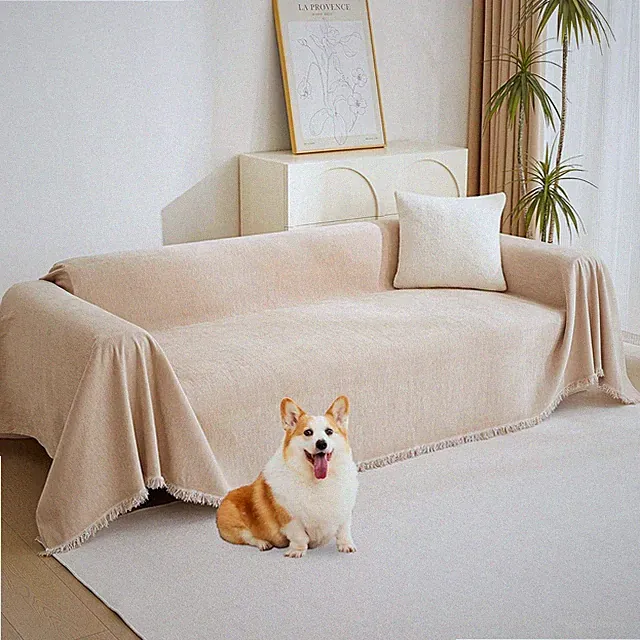 Khaki Sectional Sofa Covers Chenille Couch Cover for Dogs Solid Sofa Cover for 3