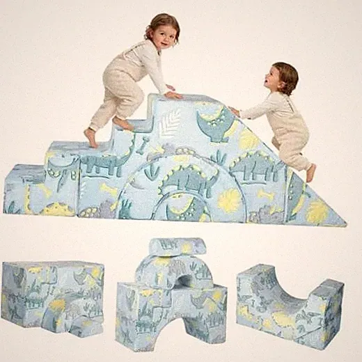 Kids Climbing Couch with Slide, Foam Play Sofa, Blue Dino | Blue Dino Blue
