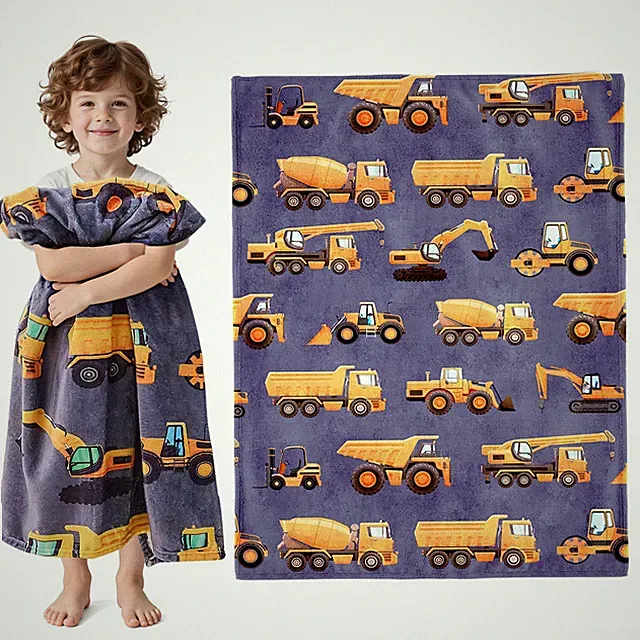 Kids Construction Truck Blanket for Boys Soft Fleece Kids Blanket for Couch S...