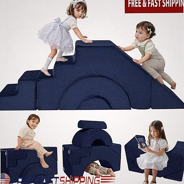 Kids Convertible Foam Couch Slide Stairs Modular Sofa Playroom Furniture New