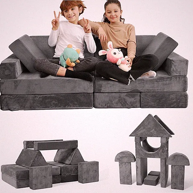 Kids Couch 14 PC Modular Kids Play Couch Set – Convertible Sofa with Soft Foa...
