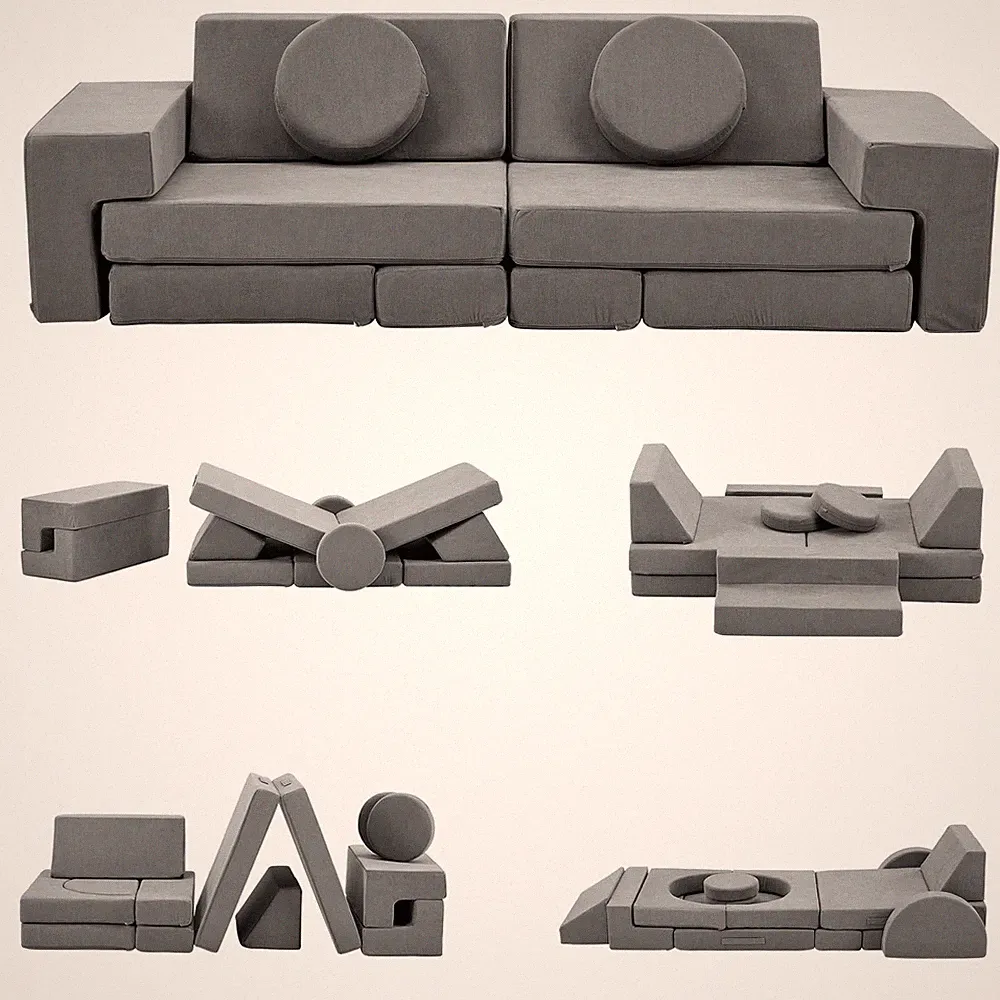 Kids Couch 14 PCS Modular Foam Toddler Sofa Sectional Playroom Grey