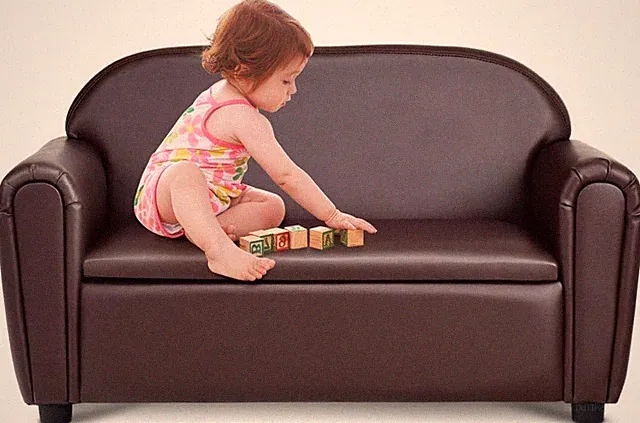 Kids Couch, 2 in 1 Double Seat Children's Sofa w/Under Seat Storage, PU Leather