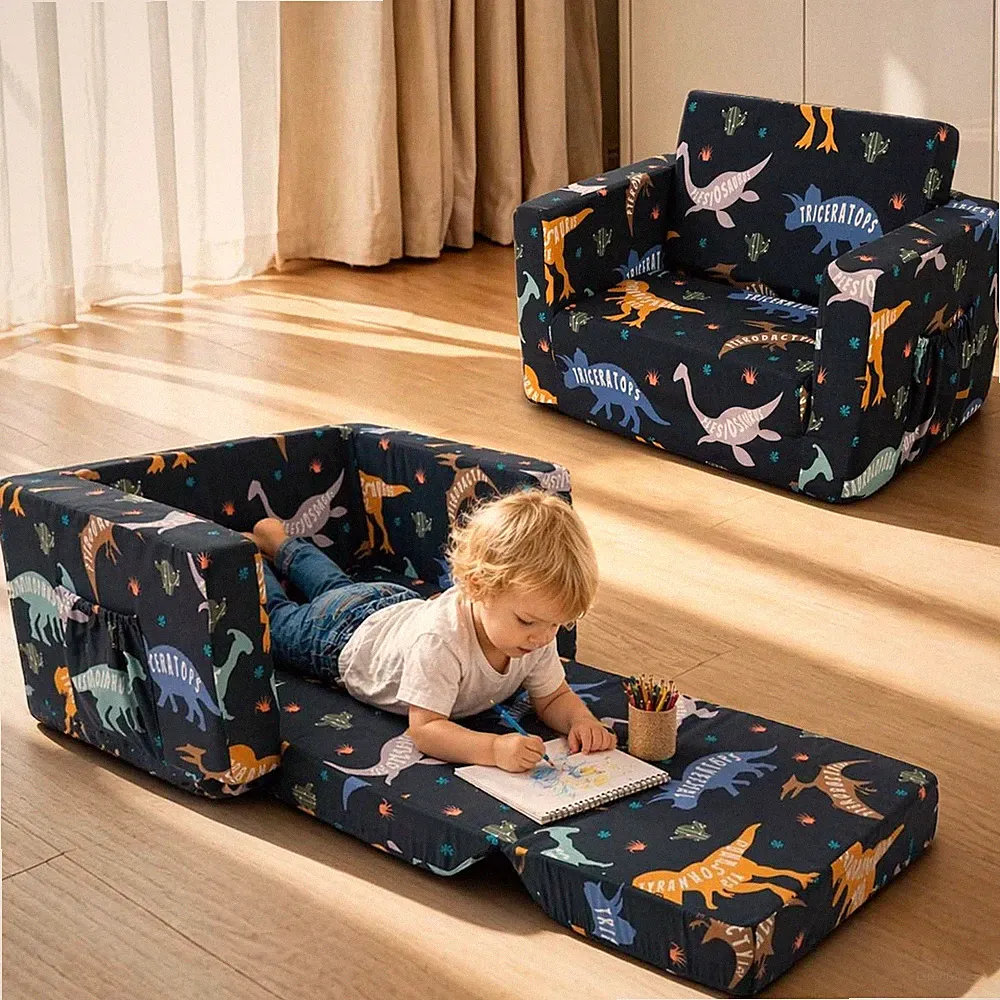 Kids Couch, 2-in-1 Kids Fold Out Couch, Convertible Kid Sofa to Lounger for G...