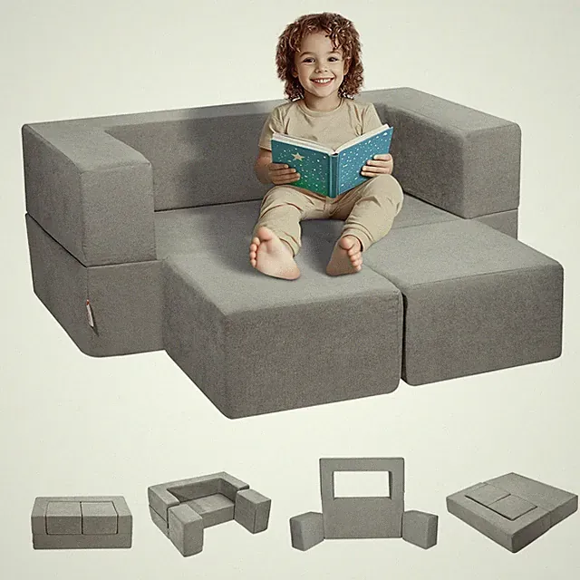 Kids Couch, 4Pcs Modular Kids Play Couch, Toddler Couch Sofa Bed, Kids Chair Sea