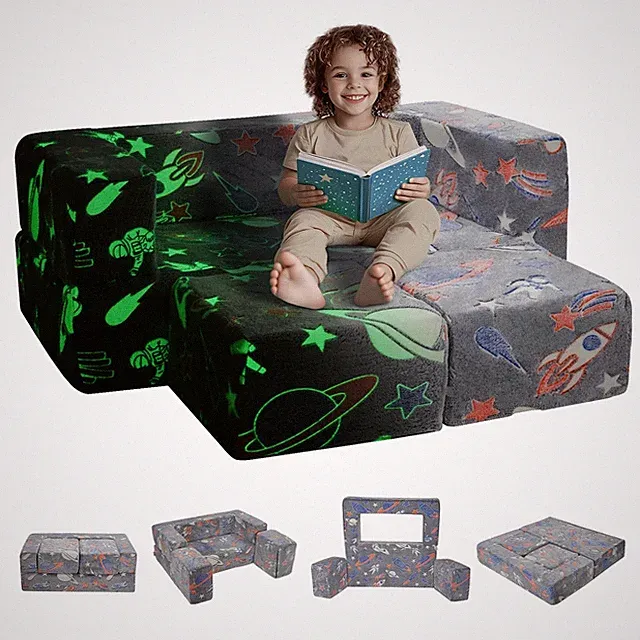 Kids Couch, 4Pcs Toddler Couch Sofa Bed, Kids Chair Seat Playroom Furniture, Chi